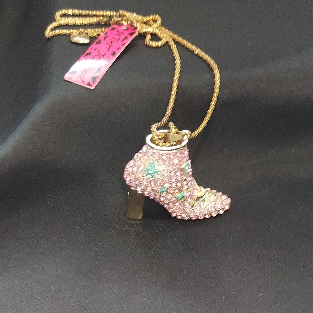 Betsey Johnson Pink Boot Pendant Necklace